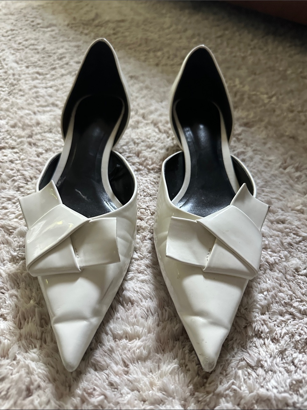 Zara White Pointed D'Orsay Flats with Decorative Bow